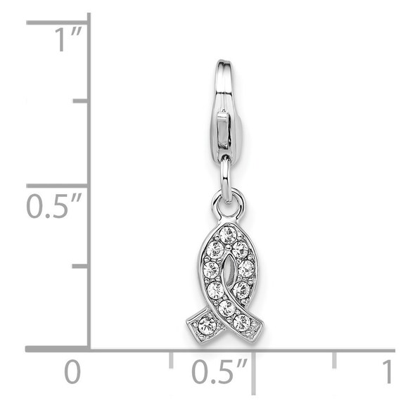 Sterling Silver Crystals Cancer Awareness Ribbon Bracelet Charm Lobster Clasp - Picture 4 of 4